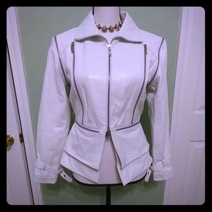 Multi-way white leather jacket
